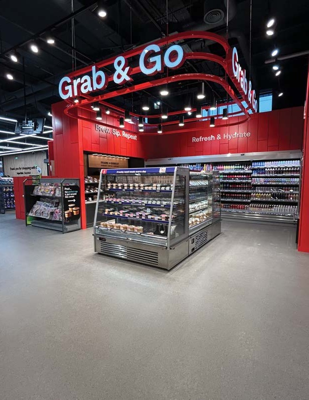Three-tiered red Grab & Go suspended frame at SuperValu Hansfield