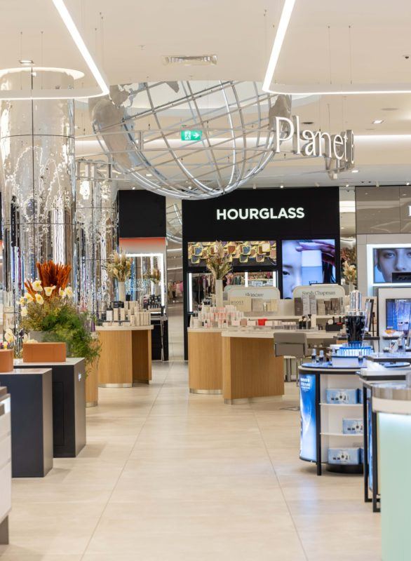 Planet Beauty globe above the Hourglass counter at Brown Thomas Dundrum