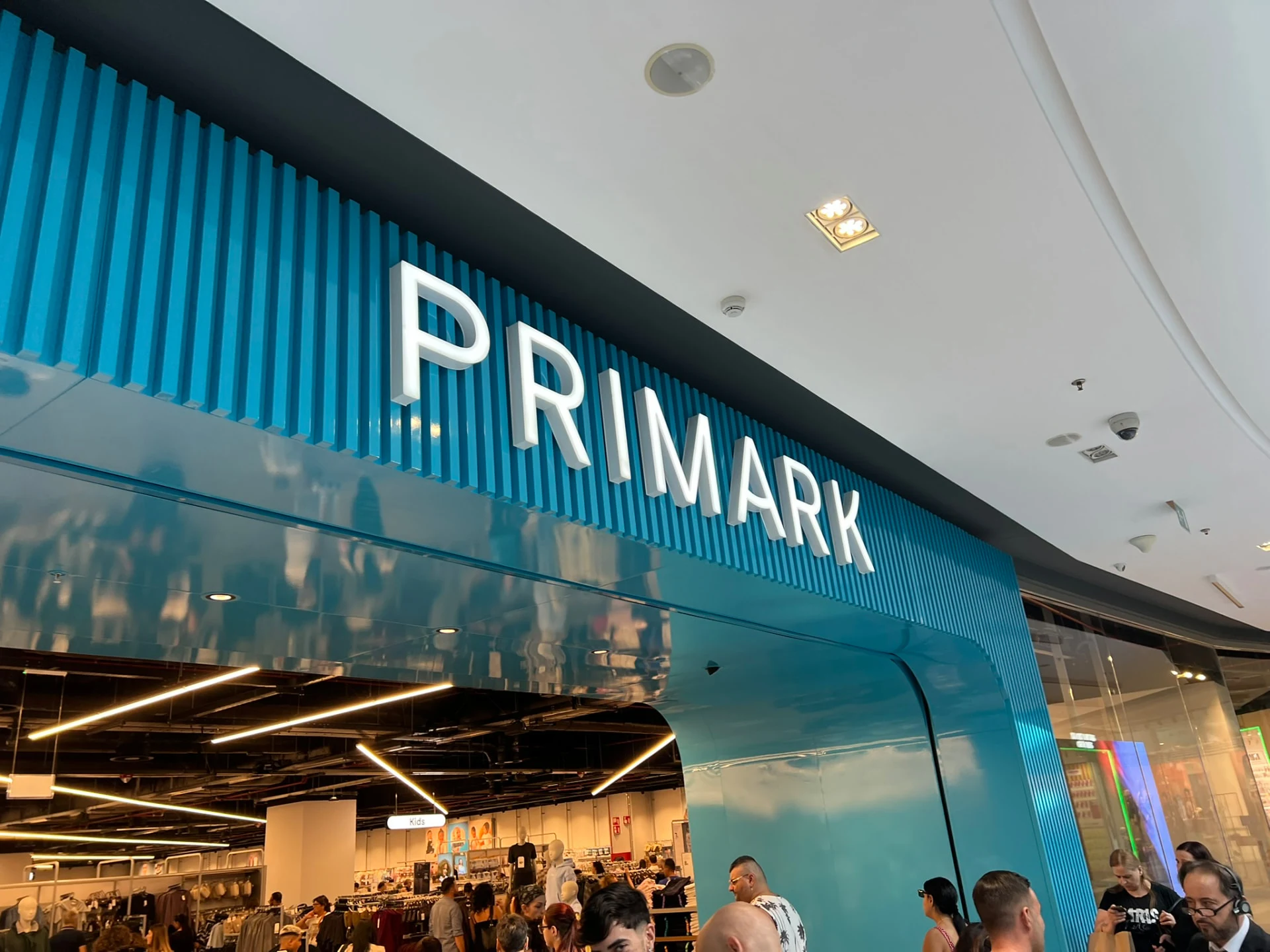 Close-up of the Primark lettering on the blue entrance surround