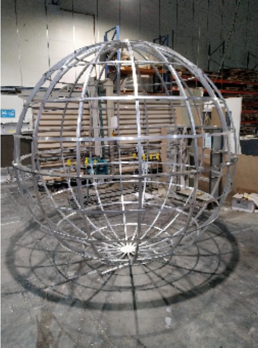 Aluminium globe frame under construction in the 3:rock workshop